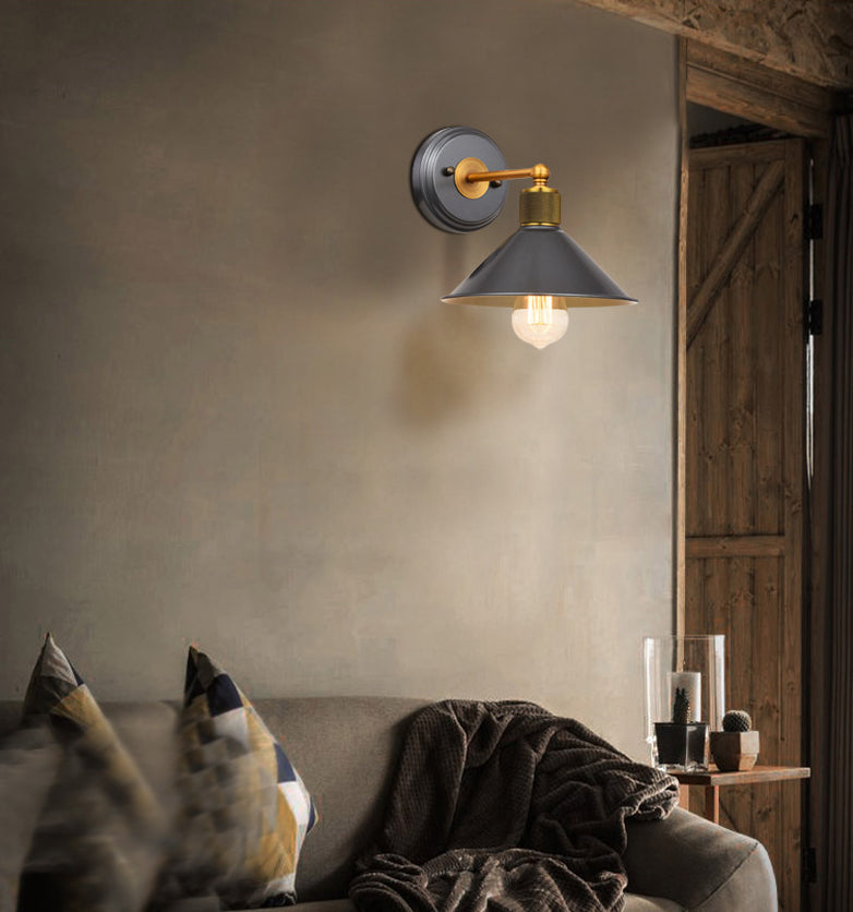 Schwarz 1 leichte Wandleuchter leichter industrieller Stil mit Metallbahnkegelwandlampe