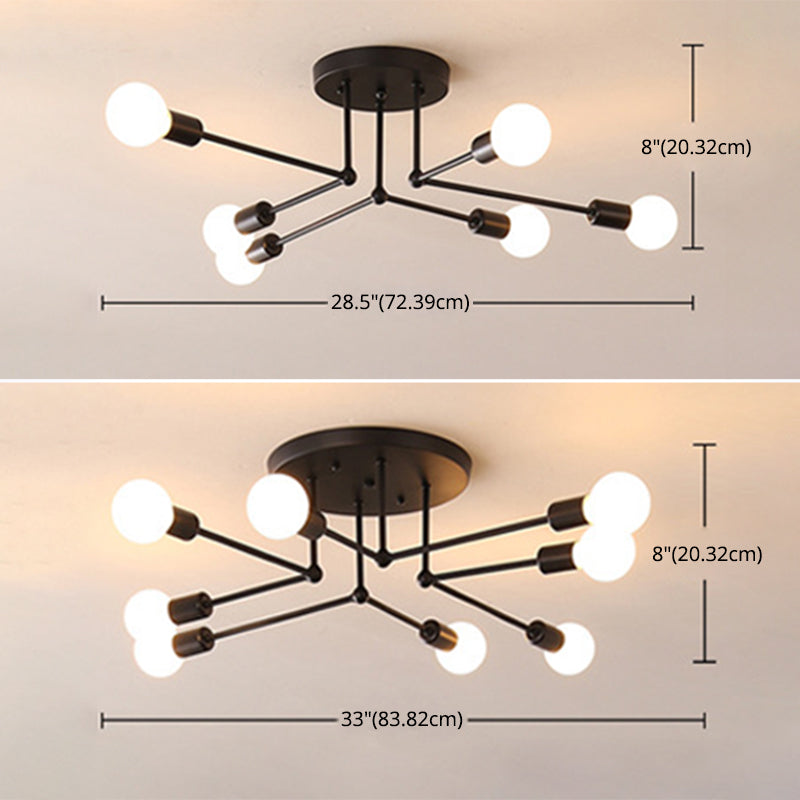 Sputnik Ontwerp Semi Flush Mount Licht Industriële Minimalist Exposed Bulb Slaapkamer Metalen Plafond Flush Mount