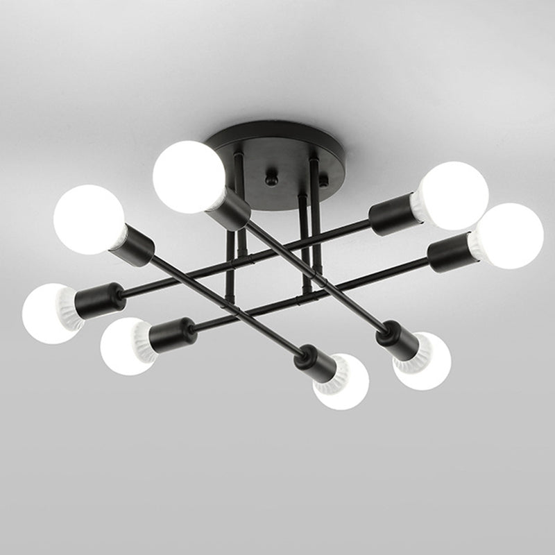 Lineaire Plafond Verlichting Retro Industrieel Ijzer Blootgesteld Lamp Semi Flush Mount Verlichting voor Living Room