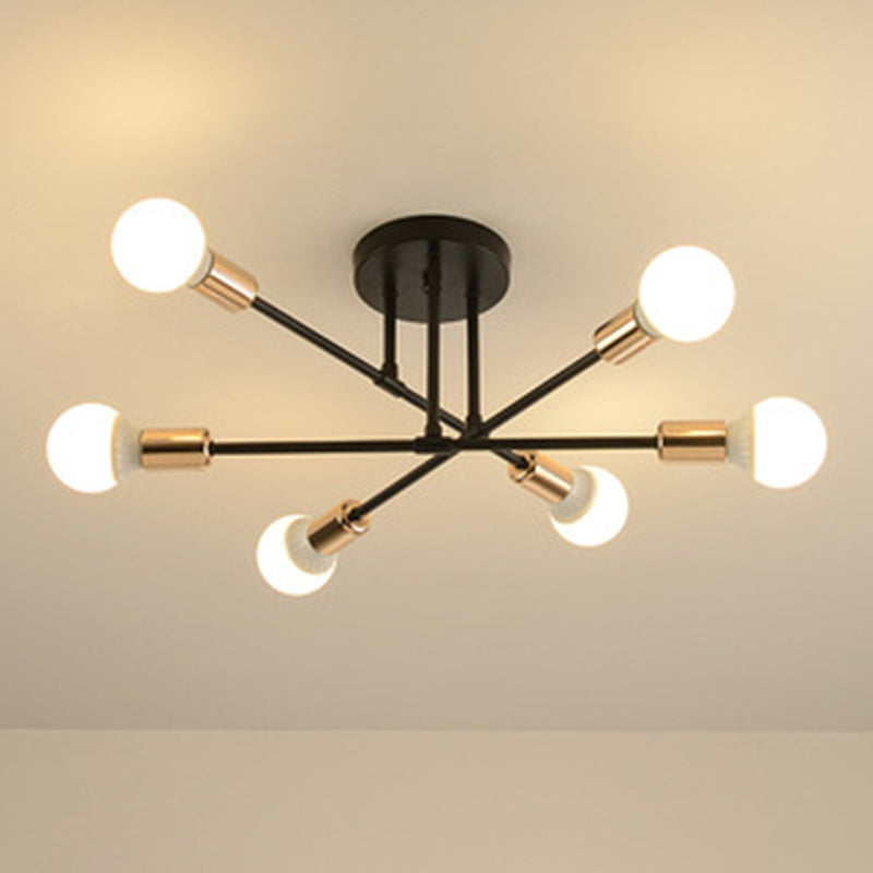 Lineaire Plafond Verlichting Retro Industrieel Ijzer Blootgesteld Lamp Semi Flush Mount Verlichting voor Living Room
