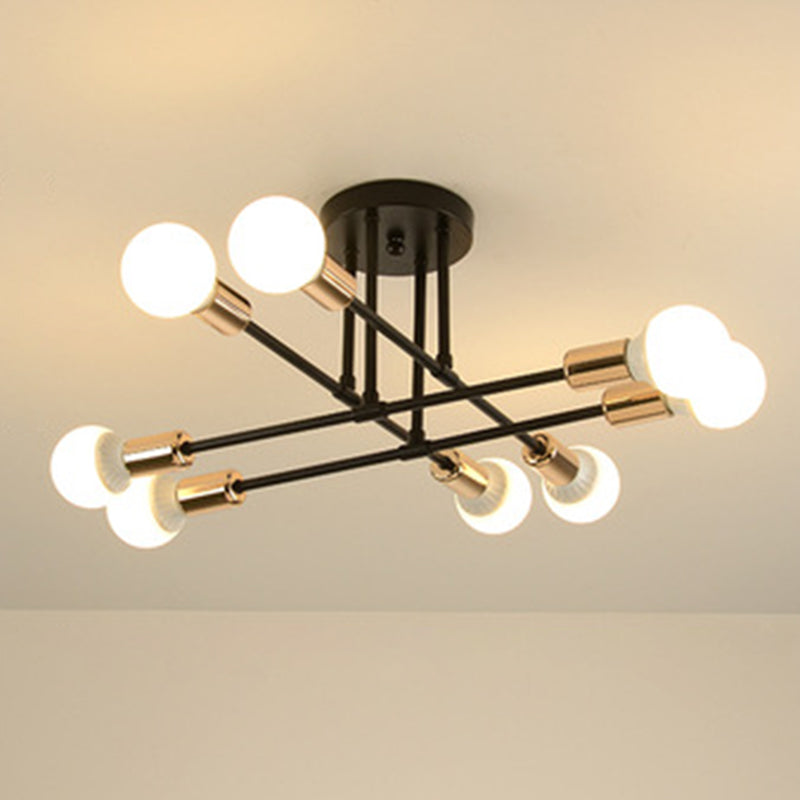 Lineaire Plafond Verlichting Retro Industrieel Ijzer Blootgesteld Lamp Semi Flush Mount Verlichting voor Living Room