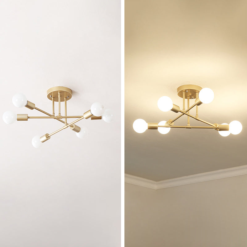 Lineaire Plafond Verlichting Retro Industrieel Ijzer Blootgesteld Lamp Semi Flush Mount Verlichting voor Living Room