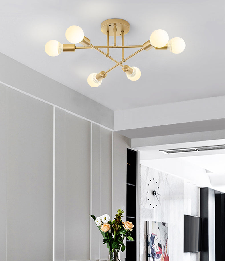 Lineaire Plafond Verlichting Retro Industrieel Ijzer Blootgesteld Lamp Semi Flush Mount Verlichting voor Living Room