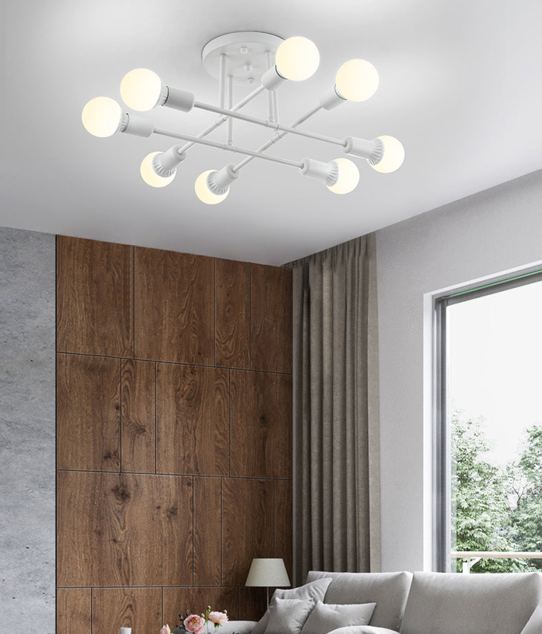 Lineaire Plafond Verlichting Retro Industrieel Ijzer Blootgesteld Lamp Semi Flush Mount Verlichting voor Living Room