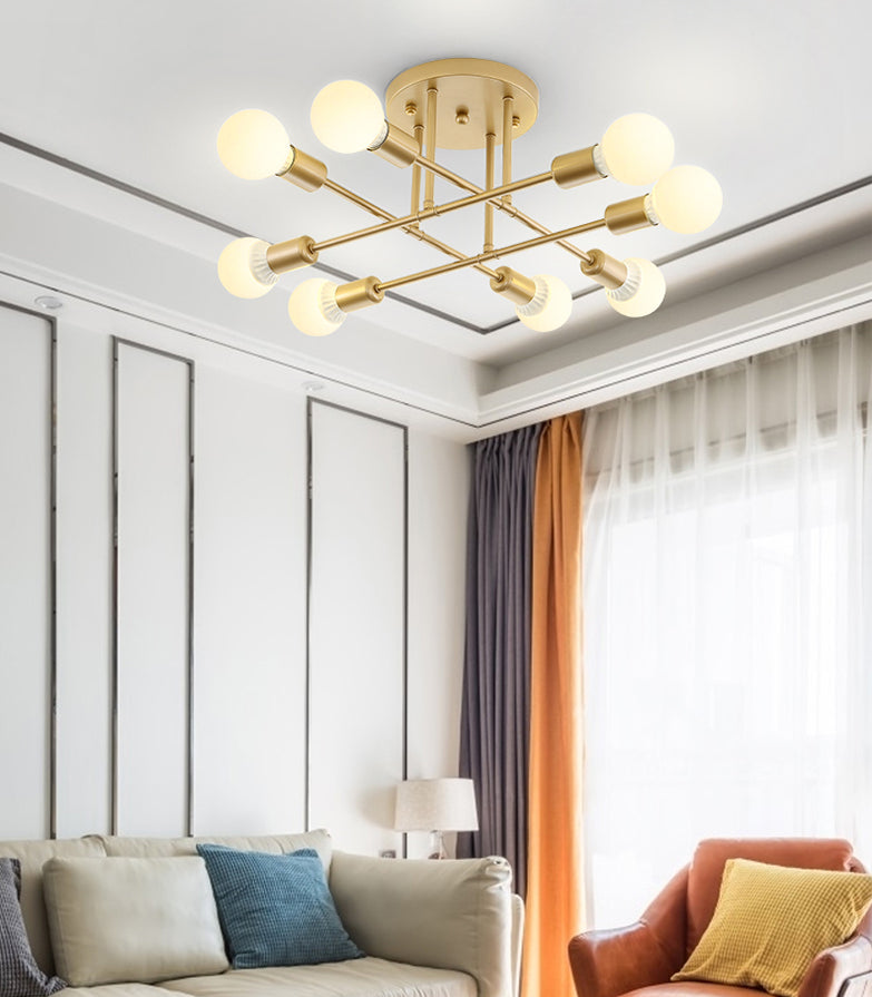Lineaire Plafond Verlichting Retro Industrieel Ijzer Blootgesteld Lamp Semi Flush Mount Verlichting voor Living Room