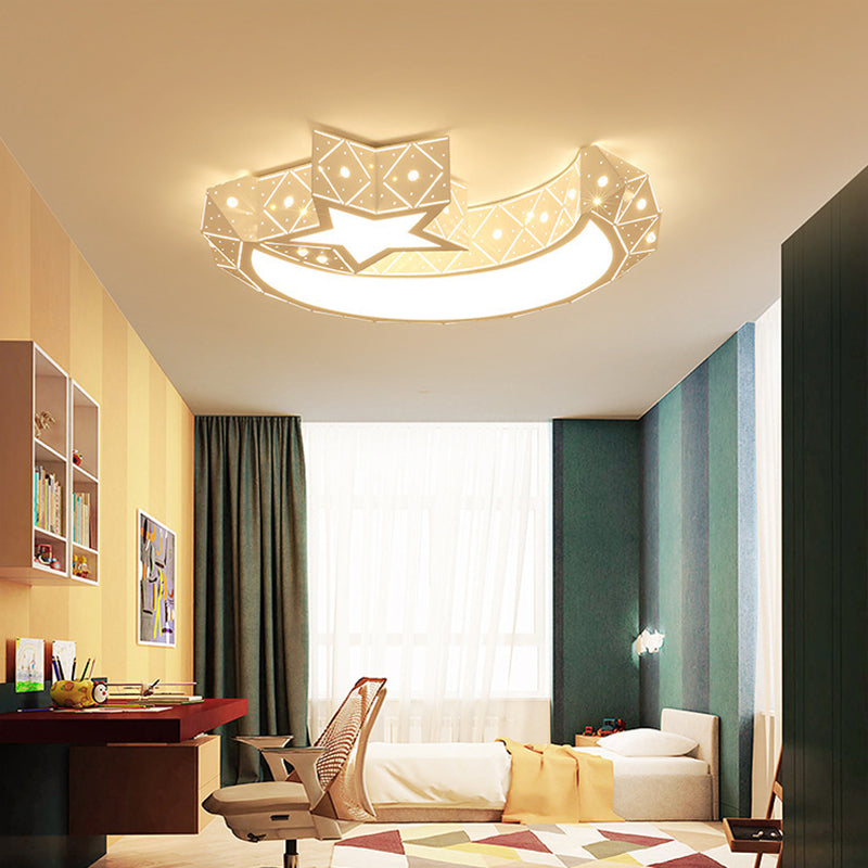 Nordic White Metal Flush Mount Light Fixture Cartoon Moon Flush Mount Spotlight for Kids Bedroom