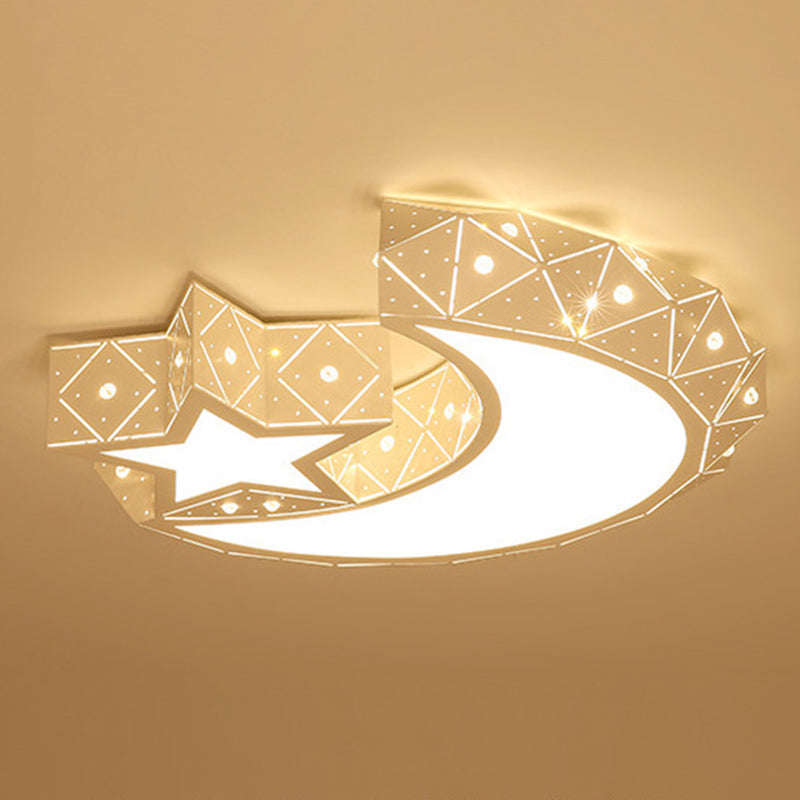 Nordic White Metal Flush Mount Light Fixture Cartoon Moon Flush Mount Spotlight for Kids Bedroom