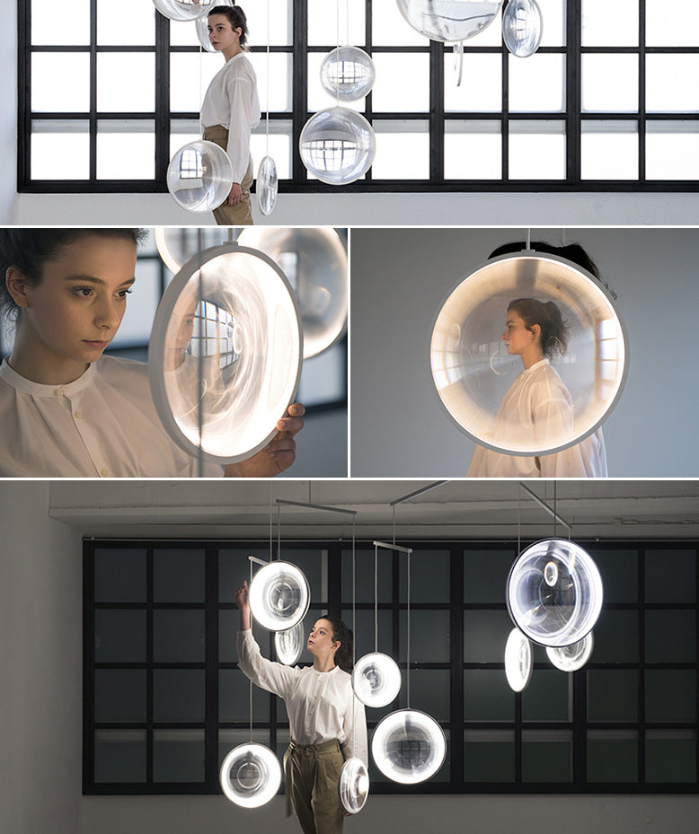 Lámpara de lente de vidrio transparente Simplicidad de 3 luces White Hanging Lighting para escalera