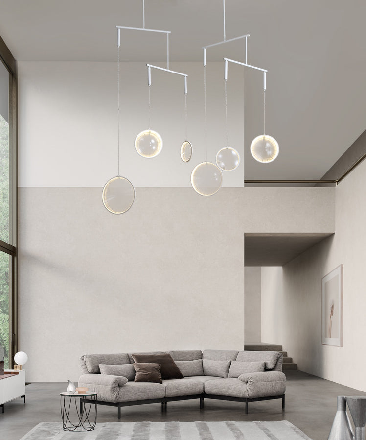 Lámpara de lente de vidrio transparente Simplicidad de 3 luces White Hanging Lighting para escalera