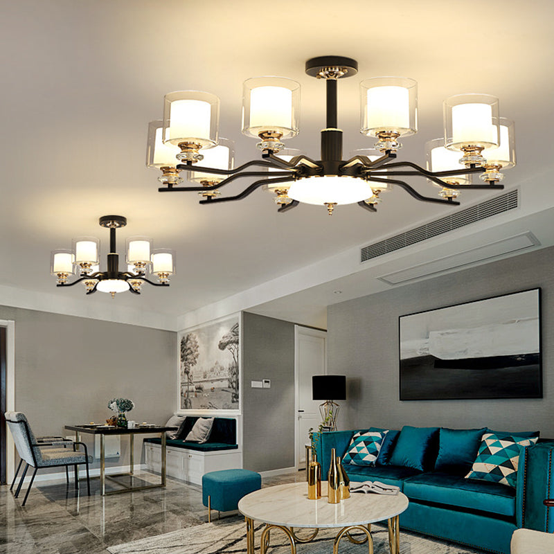 Clear and Frosted Glass Cup Chandelier Minimalist Suspension Lamp for Living Room