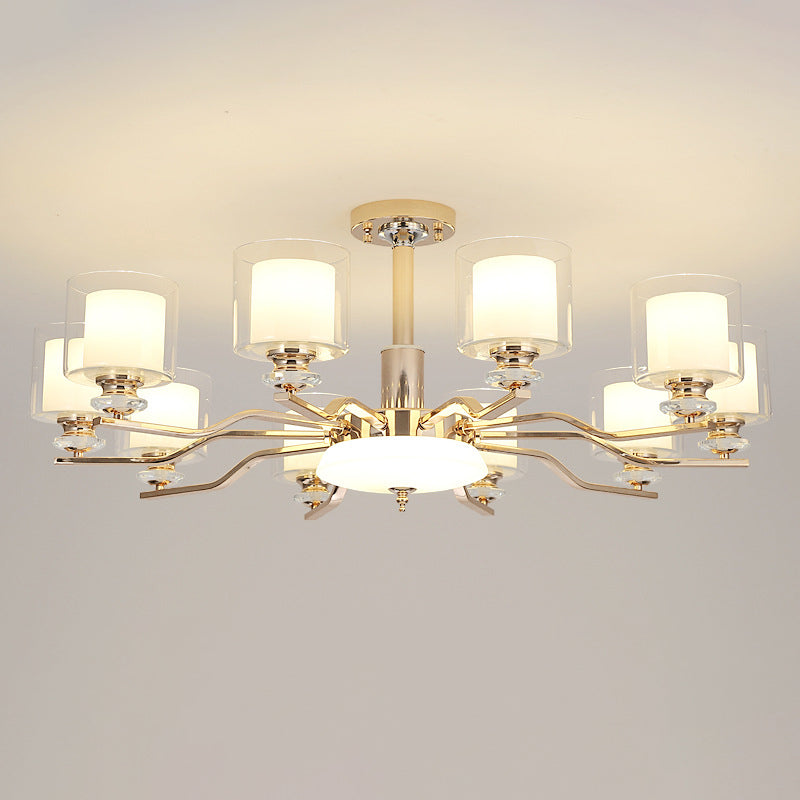 Clear and Frosted Glass Cup Chandelier Minimalist Suspension Lamp for Living Room
