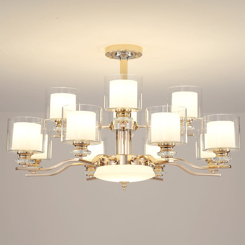 Clear and Frosted Glass Cup Chandelier Minimalist Suspension Lamp for Living Room