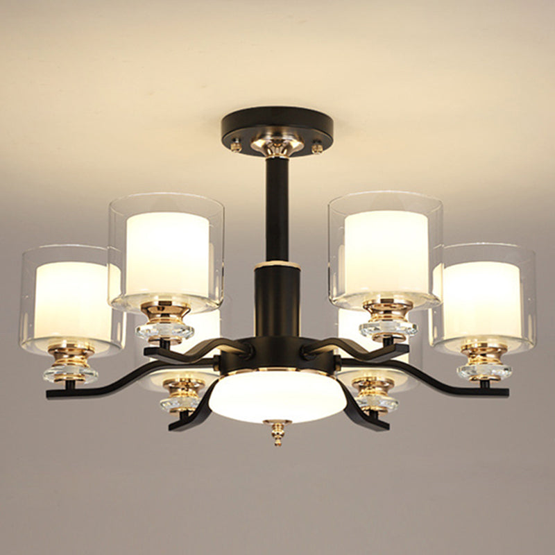 Clear and Frosted Glass Cup Chandelier Minimalist Suspension Lamp for Living Room