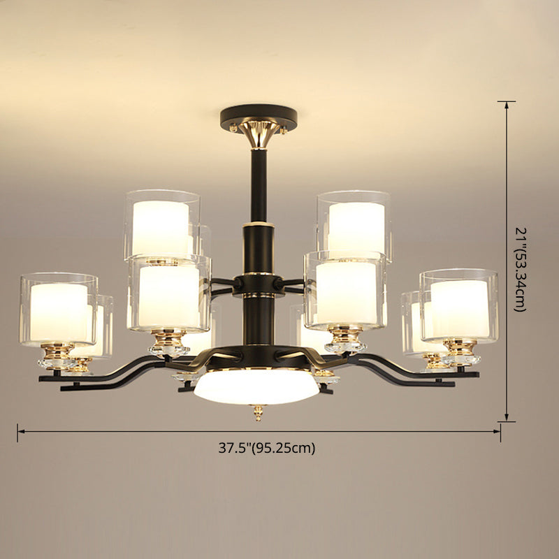 Clear and Frosted Glass Cup Chandelier Minimalist Suspension Lamp for Living Room