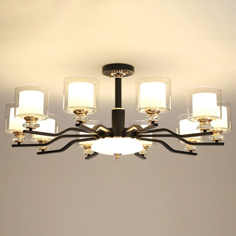 Clear and Frosted Glass Cup Chandelier Minimalist Suspension Lamp for Living Room