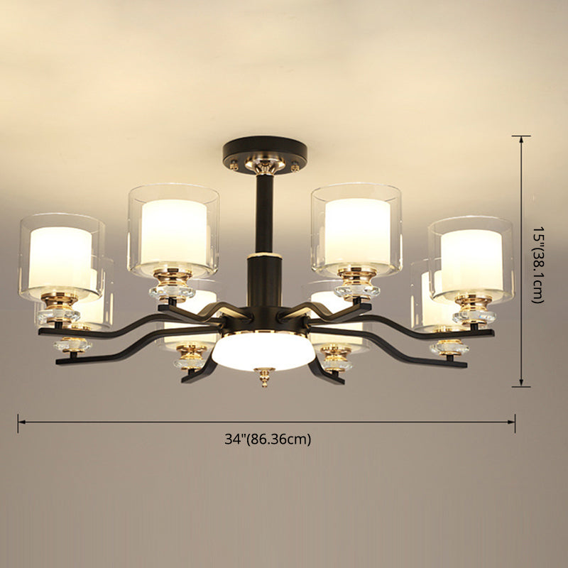 Clear and Frosted Glass Cup Chandelier Minimalist Suspension Lamp for Living Room