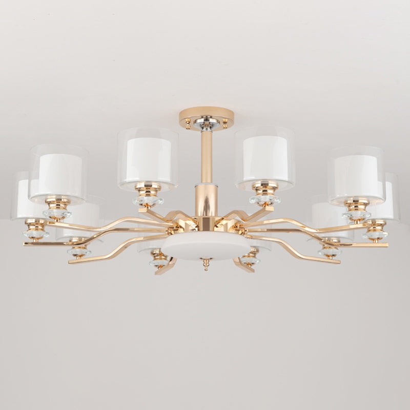 Clear and Frosted Glass Cup Chandelier Minimalist Suspension Lamp for Living Room