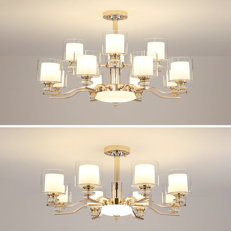Clear and Frosted Glass Cup Chandelier Minimalist Suspension Lamp for Living Room