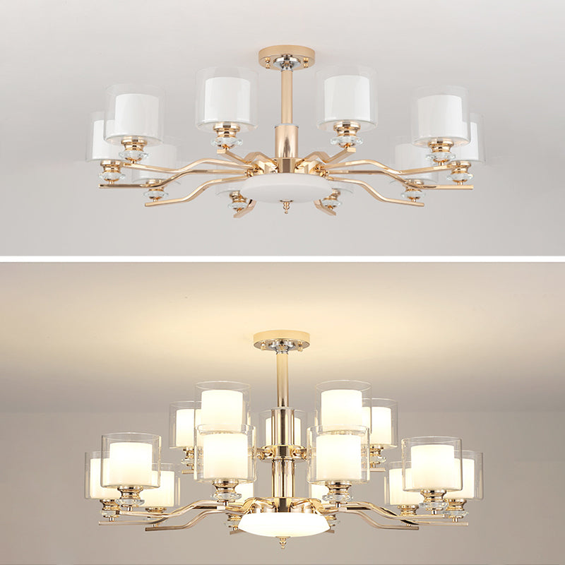 Clear and Frosted Glass Cup Chandelier Minimalist Suspension Lamp for Living Room