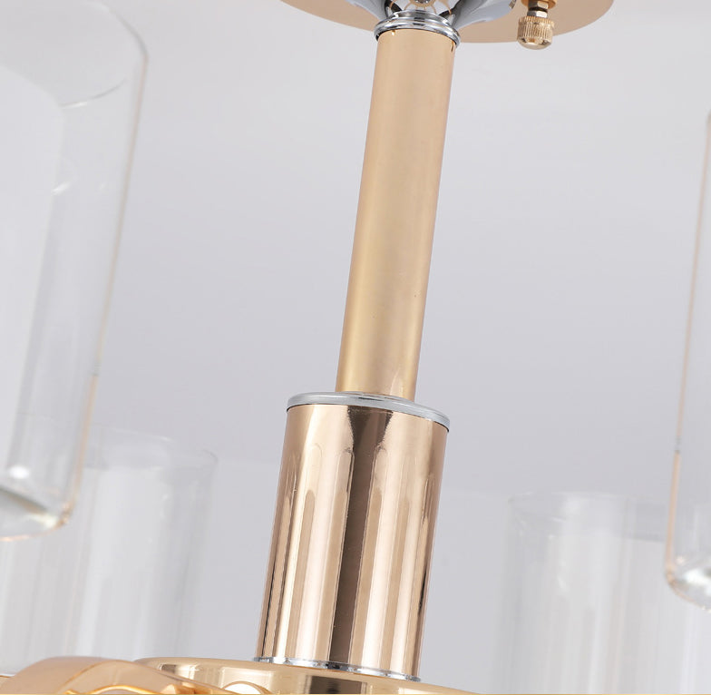 Clear and Frosted Glass Cup Chandelier Minimalist Suspension Lamp for Living Room