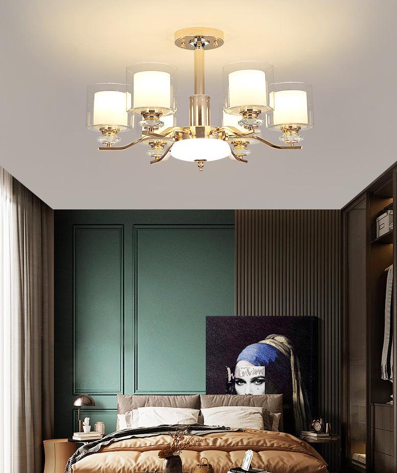 Clear and Frosted Glass Cup Chandelier Minimalist Suspension Lamp for Living Room