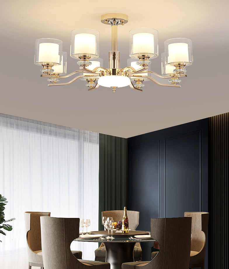Clear and Frosted Glass Cup Chandelier Minimalist Suspension Lamp for Living Room