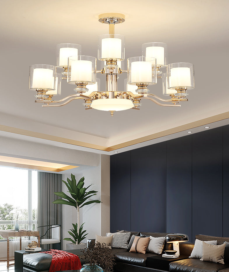 Clear and Frosted Glass Cup Chandelier Minimalist Suspension Lamp for Living Room