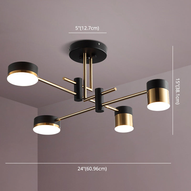 Moderno lampadario a sospensione radiale in metallo Luce a tamburo Sospensione LED Sospensione in nero per soggiorno