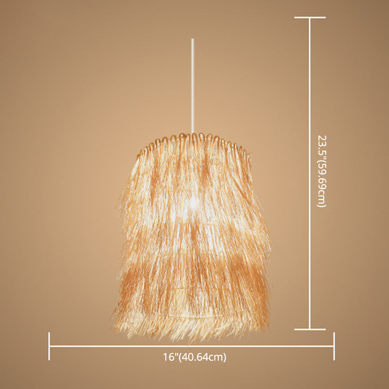 Tassel Pendant Lighting Asian Inspired Rattan 1 Bulb Dining Room Hanging Lamp in Beige