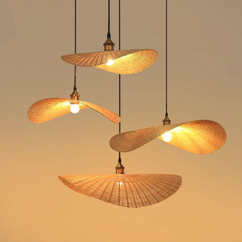 Japanese Style 1-Light Bamboo Hanging Light Fisherman's Hat Shaped Hand Weaving Pendant Lamp