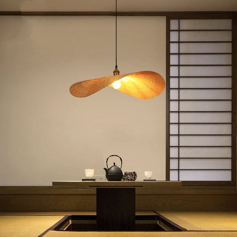 Japanese Style 1-Light Bamboo Hanging Light Fisherman's Hat Shaped Hand Weaving Pendant Lamp