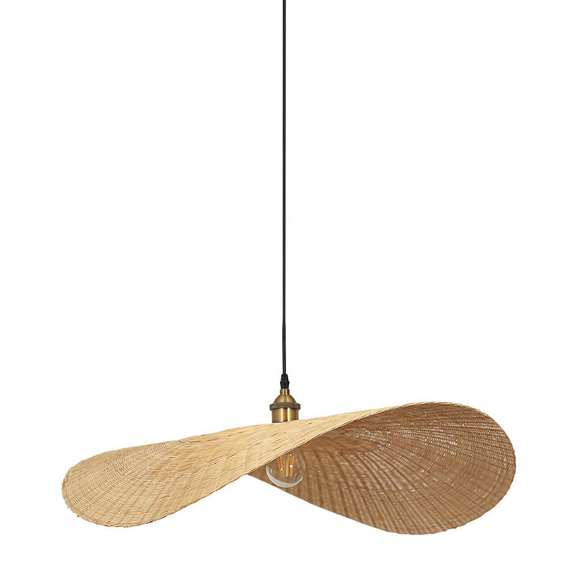 Japanese Style 1-Light Bamboo Hanging Light Fisherman's Hat Shaped Hand Weaving Pendant Lamp