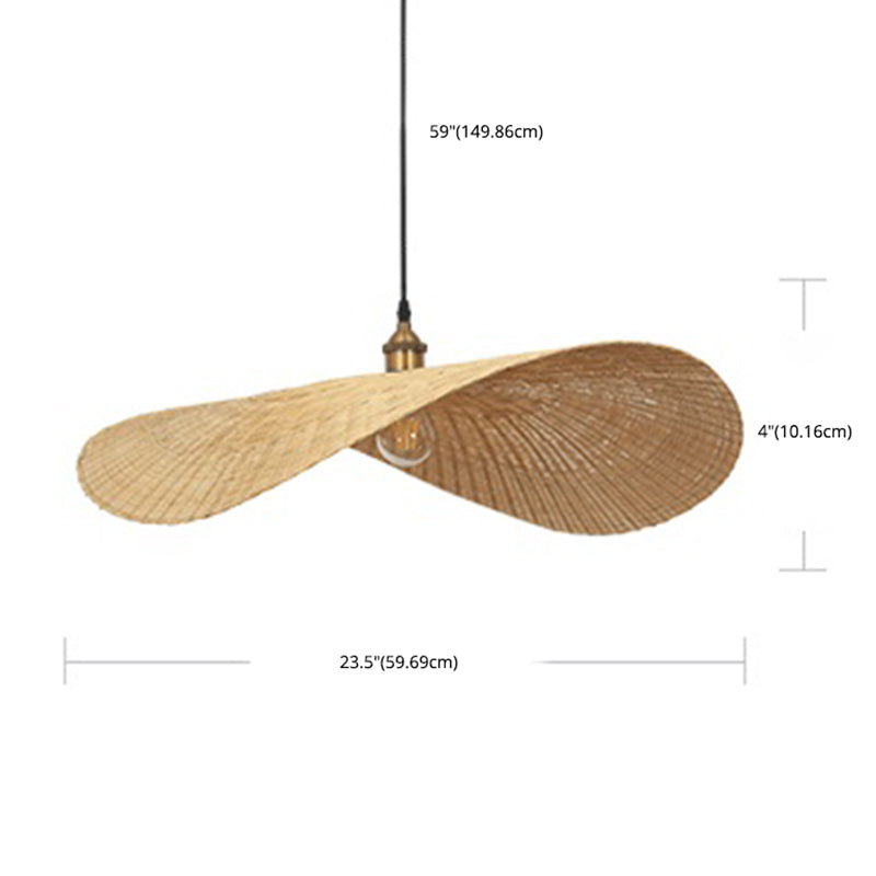 Japanese Style 1-Light Bamboo Hanging Light Fisherman's Hat Shaped Hand Weaving Pendant Lamp
