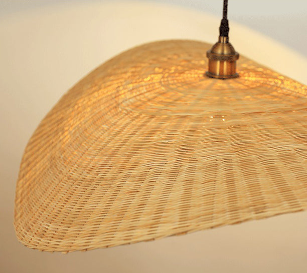 Japanese Style 1-Light Bamboo Hanging Light Fisherman's Hat Shaped Hand Weaving Pendant Lamp