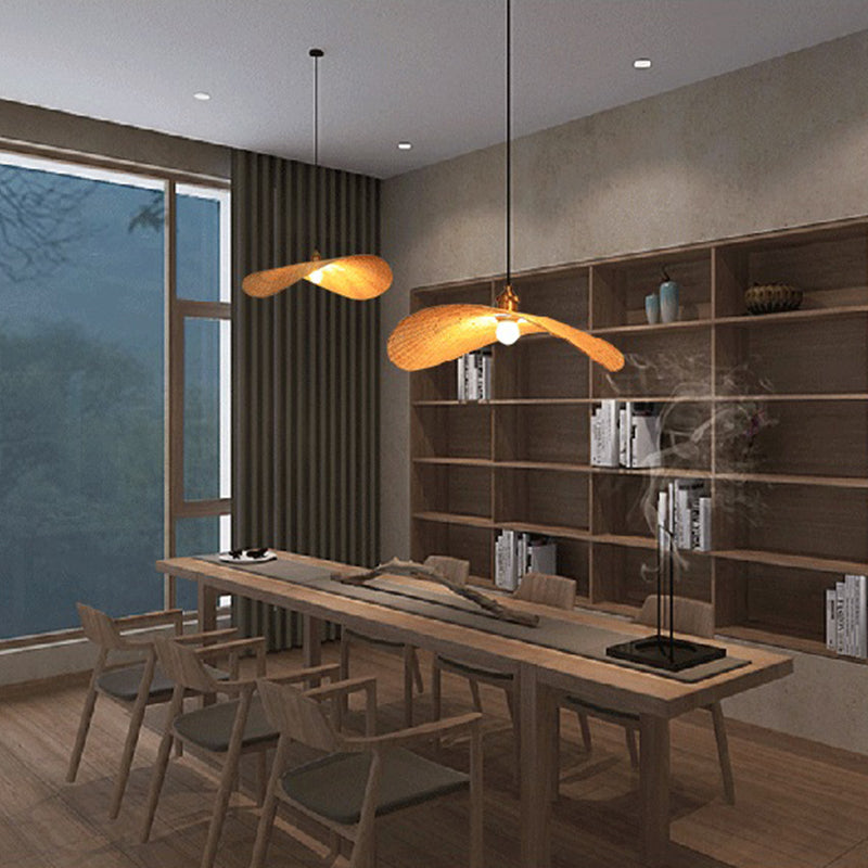 Japanese Style 1-Light Bamboo Hanging Light Fisherman's Hat Shaped Hand Weaving Pendant Lamp