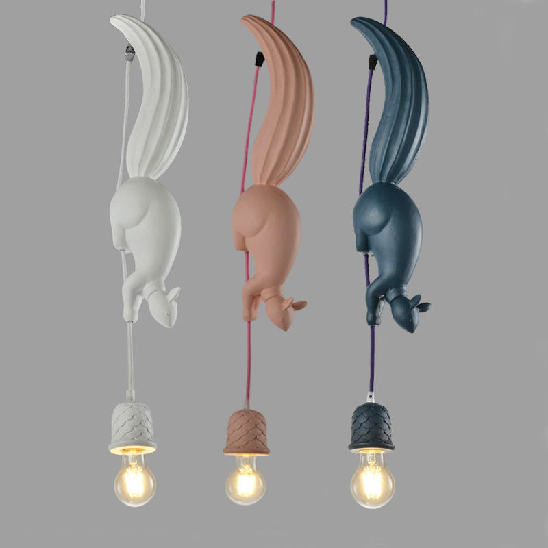 Resin Squirrel Modeling Single Bulb Hanging Light Modern Style Macaroon Pendant Lamp for Bedroom