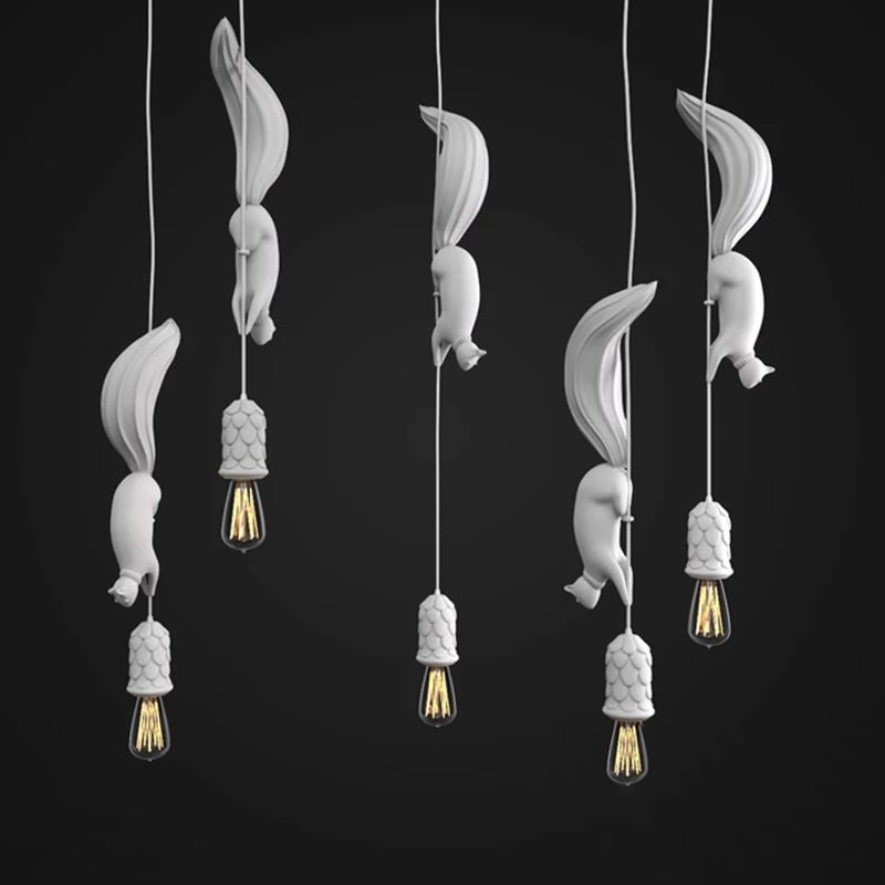 Resin Squirrel Modeling Single Bulb Hanging Light Modern Style Macaroon Pendant Lamp for Bedroom