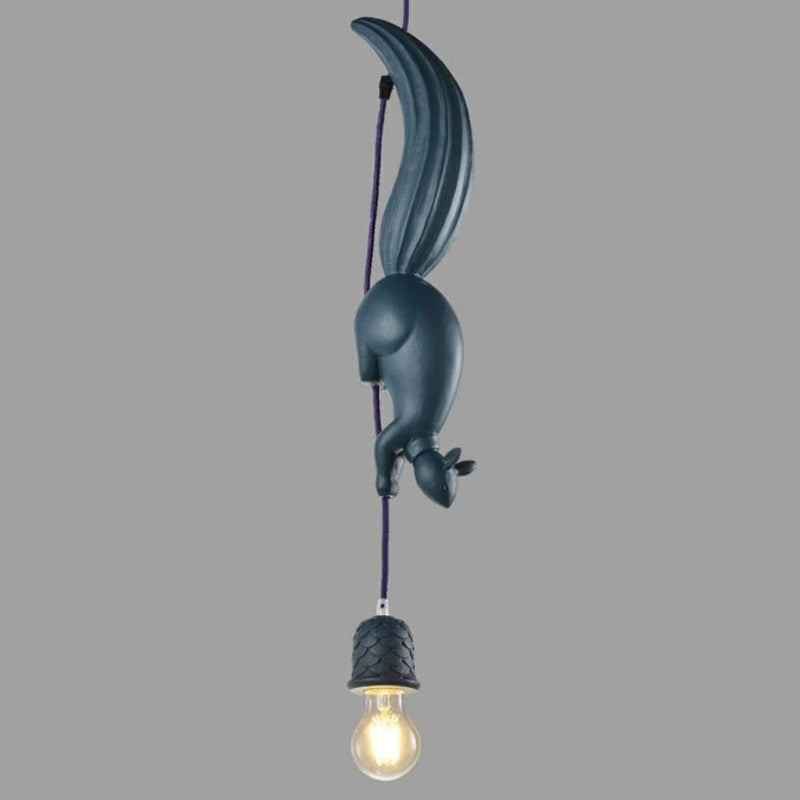Resin Squirrel Modeling Single Bulb Hanging Light Modern Style Macaroon Pendant Lamp for Bedroom