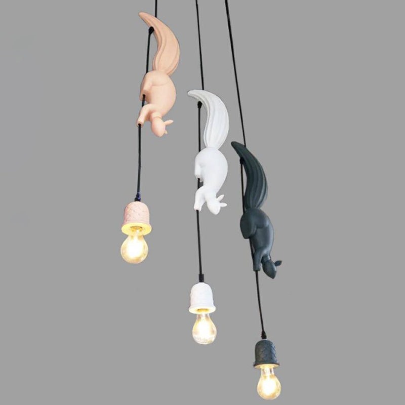Resin Squirrel Modeling Single Bulb Hanging Light Modern Style Macaroon Pendant Lamp for Bedroom
