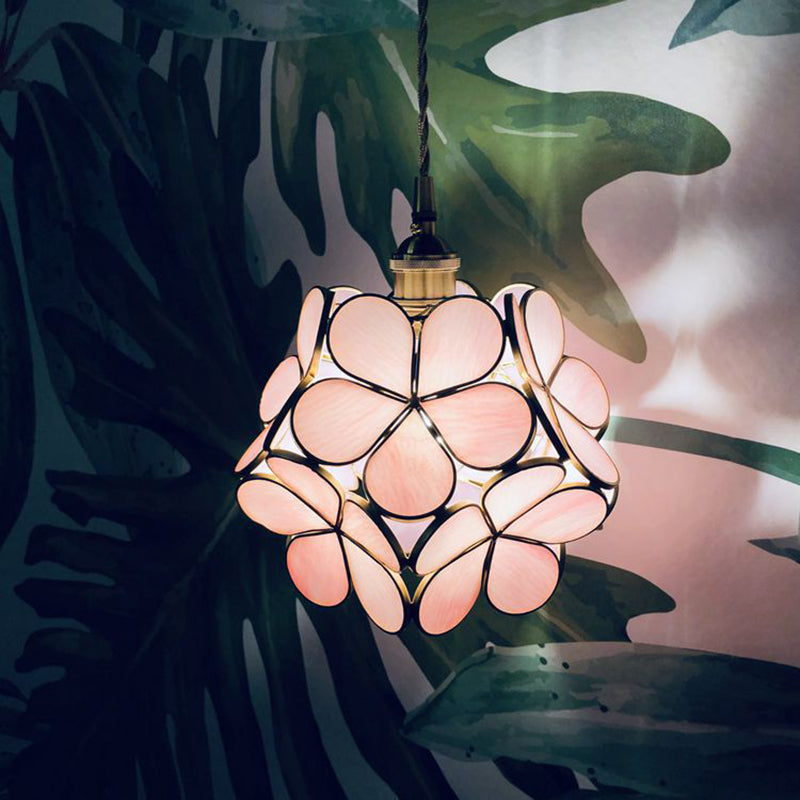Messing glazen bloemblaadjes hangend licht 8,6 "brede koloniale stijl mini -ophanging verlichting armatuur
