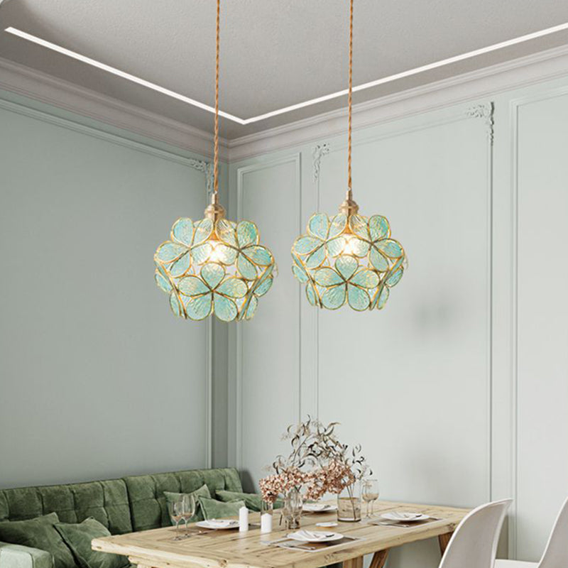 Messing glazen bloemblaadjes hangend licht 8,6 "brede koloniale stijl mini -ophanging verlichting armatuur