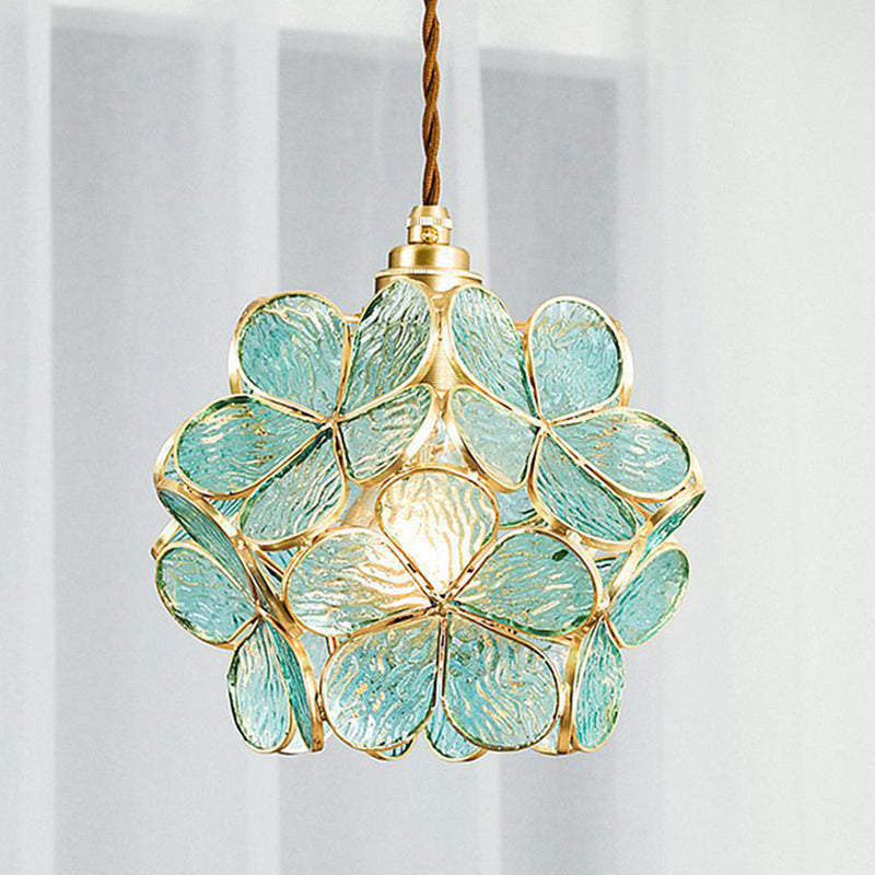 Brass Glass Petals Hanging Light 8.6" Wide Colonial Style Mini Suspension Lighting Fixture