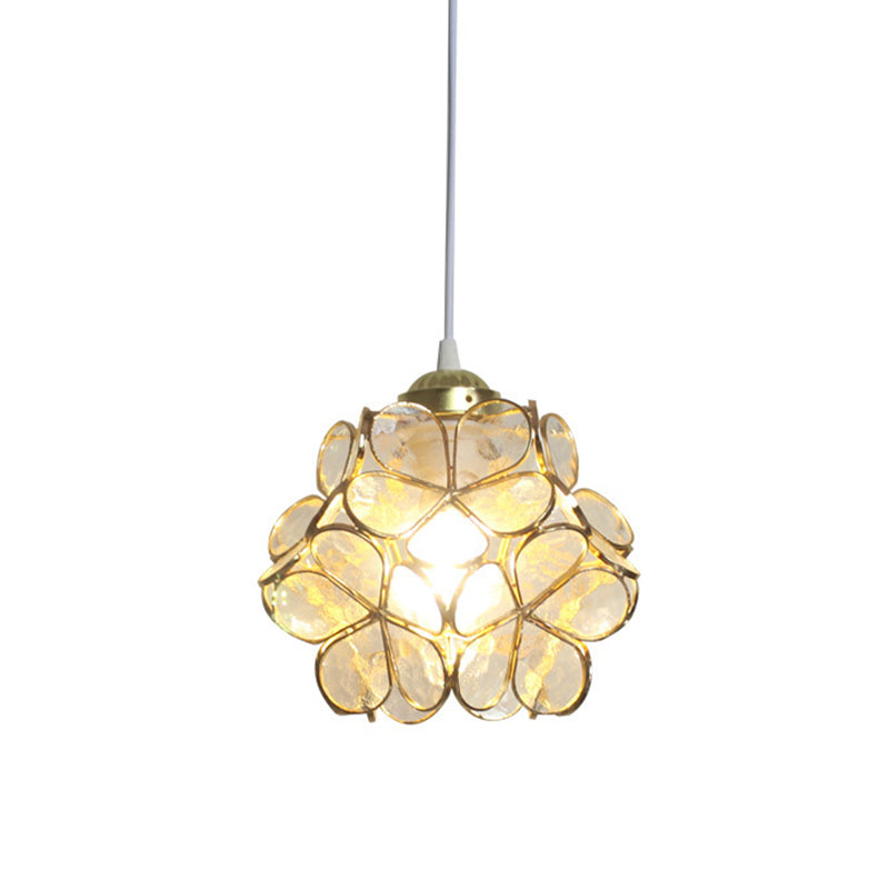 Brass Glass Petals Hanging Light 8.6" Wide Colonial Style Mini Suspension Lighting Fixture