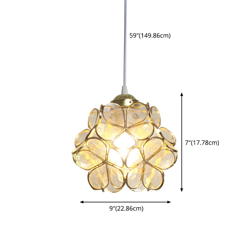 Brass Glass Petals Hanging Light 8.6" Wide Colonial Style Mini Suspension Lighting Fixture