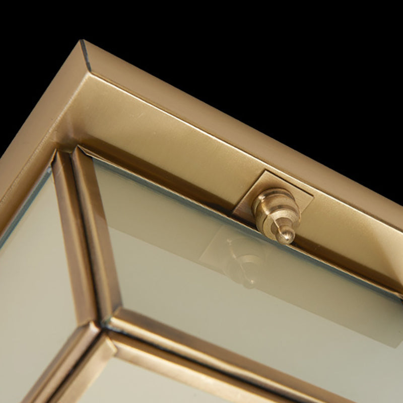 Brass Rectangle Flush Mount Fixture Classic Frosted Glass 4 Lights Living Room Flush Light