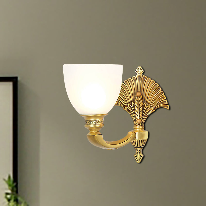 Bowl Shade Bedroom Sconce Lamp Vintage Stylish Frosted Glass 1/2-Head Gold Finish Wall Lighting