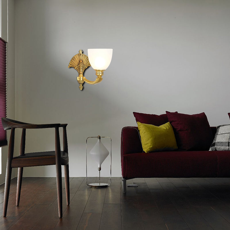 Bowl Shade Bedroom Sconce Lamp Vintage Stylish Frosted Glass 1/2-Head Gold Finish Wall Lighting