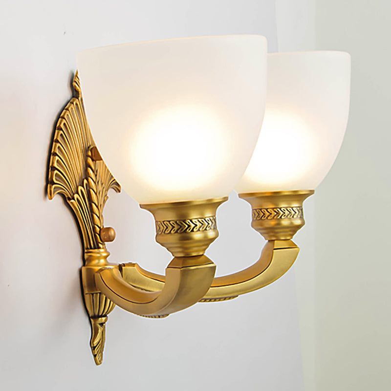 Bowl Shade Bedroom Sconce Lamp Vintage Stylish Frosted Glass 1/2-Head Gold Finish Wall Lighting