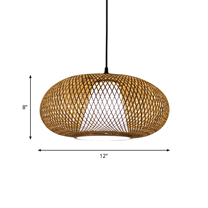 Curved Drum Pendant Lighting Tradition Bamboo 1 Bulb 12"/14"/16" Wide Wood Hanging Lamp Kit
