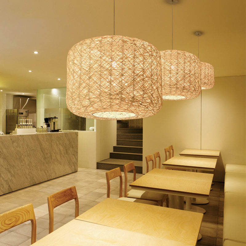 Trommelanhänger Beleuchtungstradition Rattan 1 Glühbirne 12 "/16"/18 "breit beige/blaue Decke hängende Licht